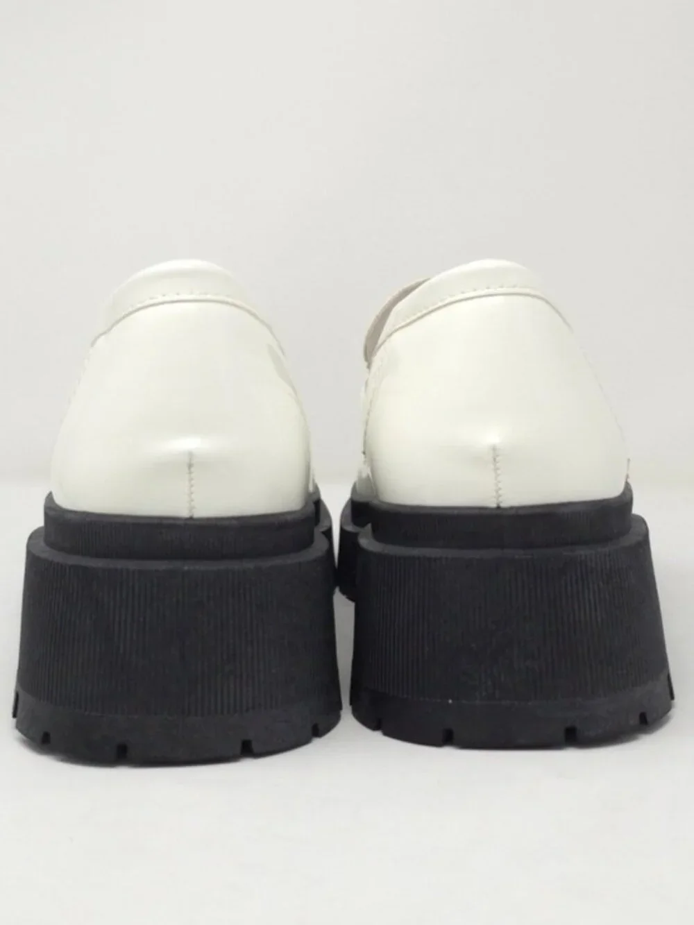 White Chunky Platform Loafers Gold Chain Lug Sole Slip On Trendy - Picture 5 of 10